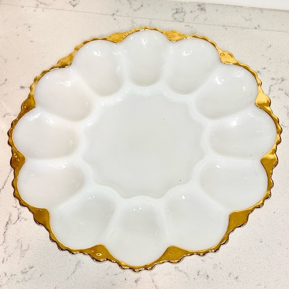 Milk Glass Deviled Egg Plate With Gold Trim